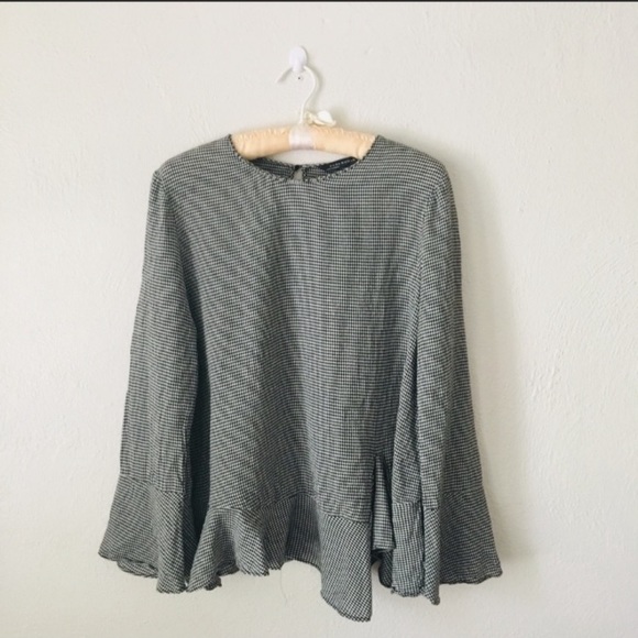 Zara Pin Check Bell Sleeve Blouse - Picture 5 of 8